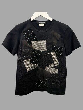 JUNYA WATANABE COMME des GARCONS Black Patchwork T-shirt Sz S Cotton Blend